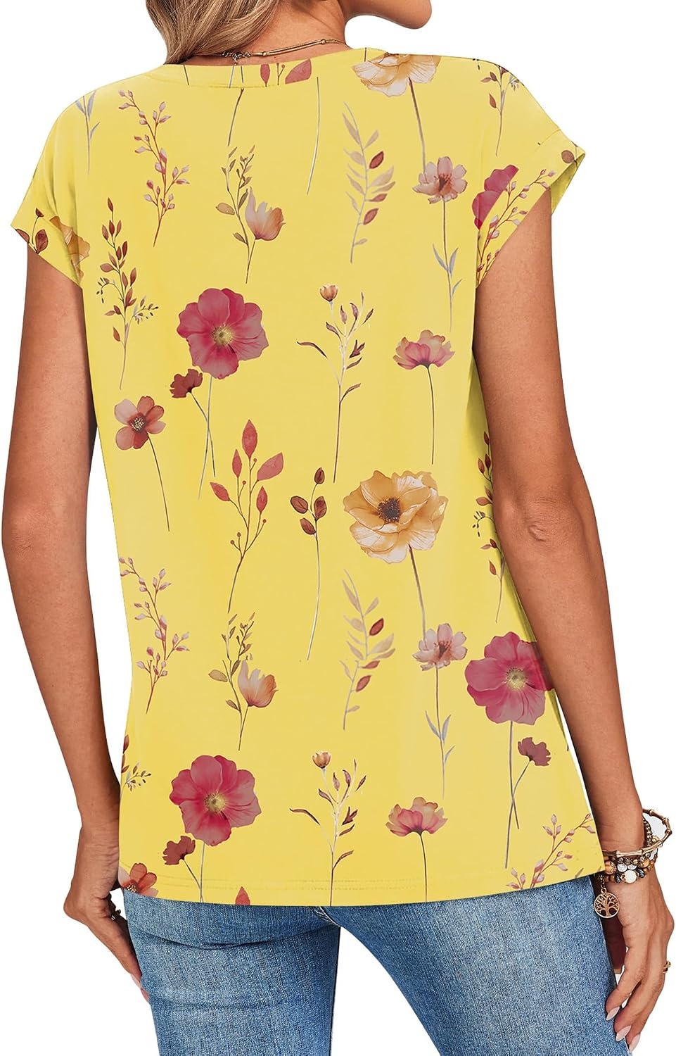 image:imageZeagoo Womens Tops Summer Casual Cap Sleeve Tshirts Shirts Business BlousesYellow Floral