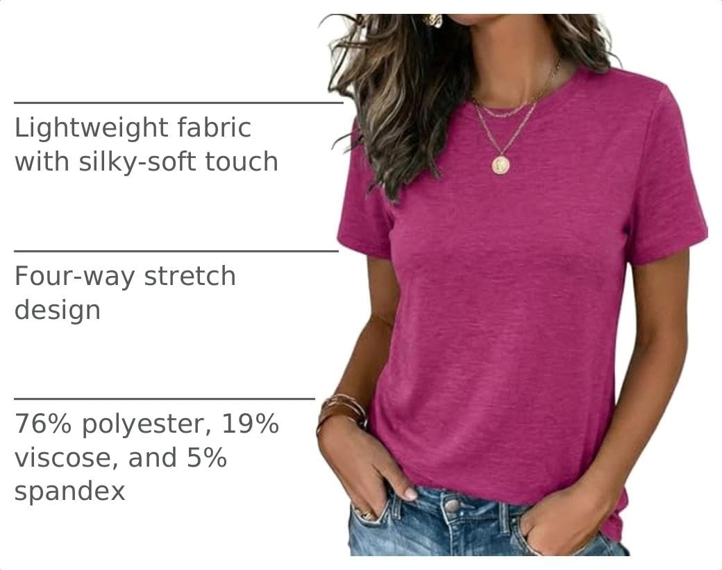image:imageZeagoo Womens Tshirt Short Sleeve Summer Tops Crewneck Casual Basic Tee Shirts Spring Clothes Trendy OutfitHot Pink