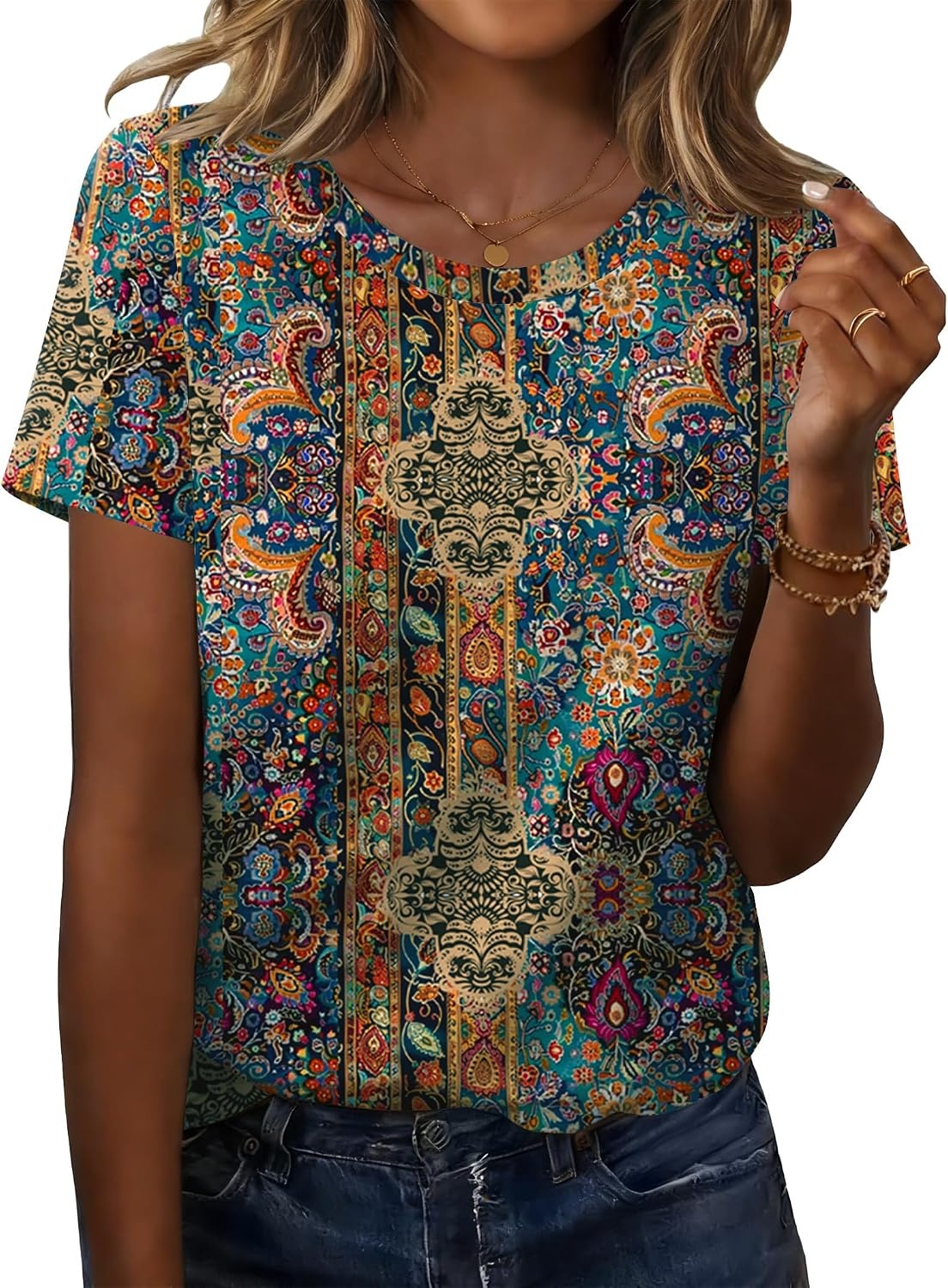 image:imageZeagoo Womens Tshirt Short Sleeve Summer Tops Crewneck Casual Basic Tee Shirts Spring Clothes Trendy OutfitZ Boho Multicolor 721