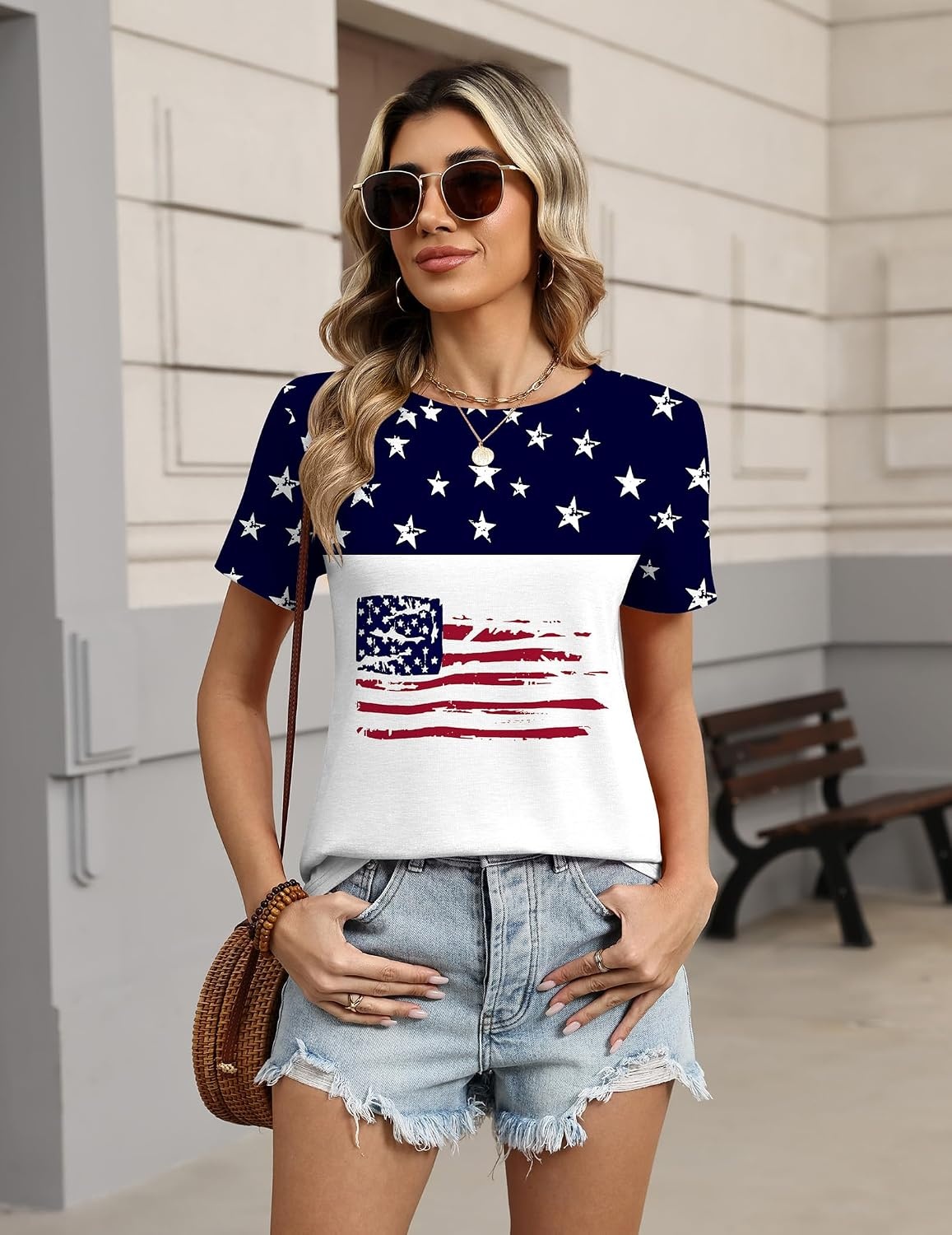 image:imageZeagoo Womens Tshirt Short Sleeve Summer Tops Crewneck Casual Basic Tee Shirts Spring Clothes Trendy OutfitZ Flag White 39