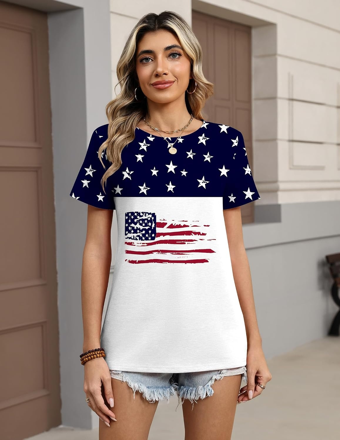 image:imageZeagoo Womens Tshirt Short Sleeve Summer Tops Crewneck Casual Basic Tee Shirts Spring Clothes Trendy OutfitZ Flag White 39