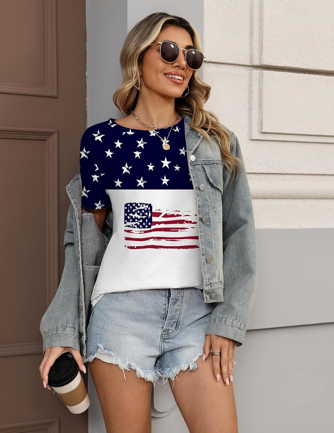 image:imageZeagoo Womens Tshirt Short Sleeve Summer Tops Crewneck Casual Basic Tee Shirts Spring Clothes Trendy OutfitZ Flag White 39