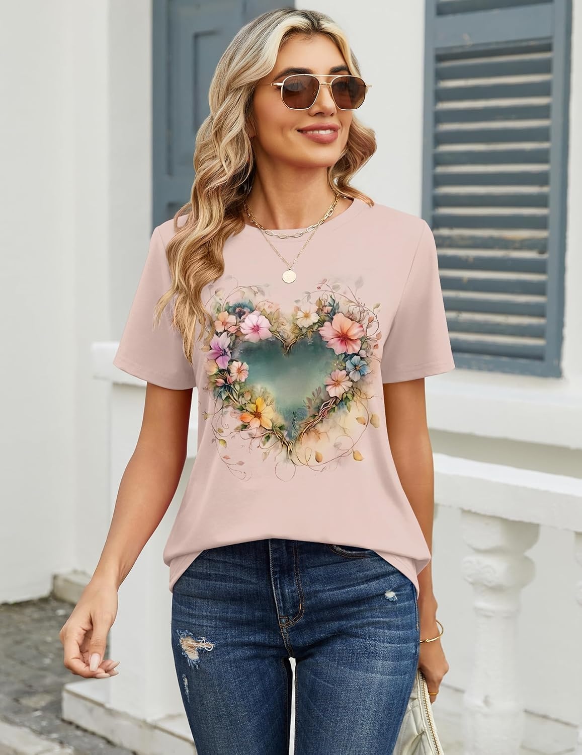 image:imageZeagoo Womens Tshirt Short Sleeve Summer Tops Crewneck Casual Basic Tee Shirts Spring Clothes Trendy OutfitZ Heart Beige 83