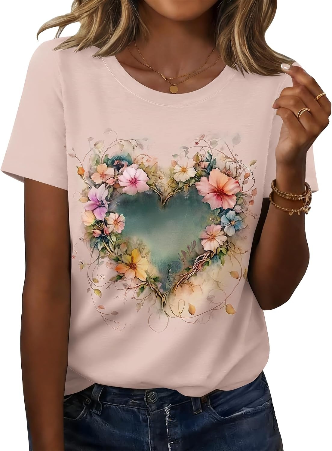 image:imageZeagoo Womens Tshirt Short Sleeve Summer Tops Crewneck Casual Basic Tee Shirts Spring Clothes Trendy OutfitZ Heart Beige 83