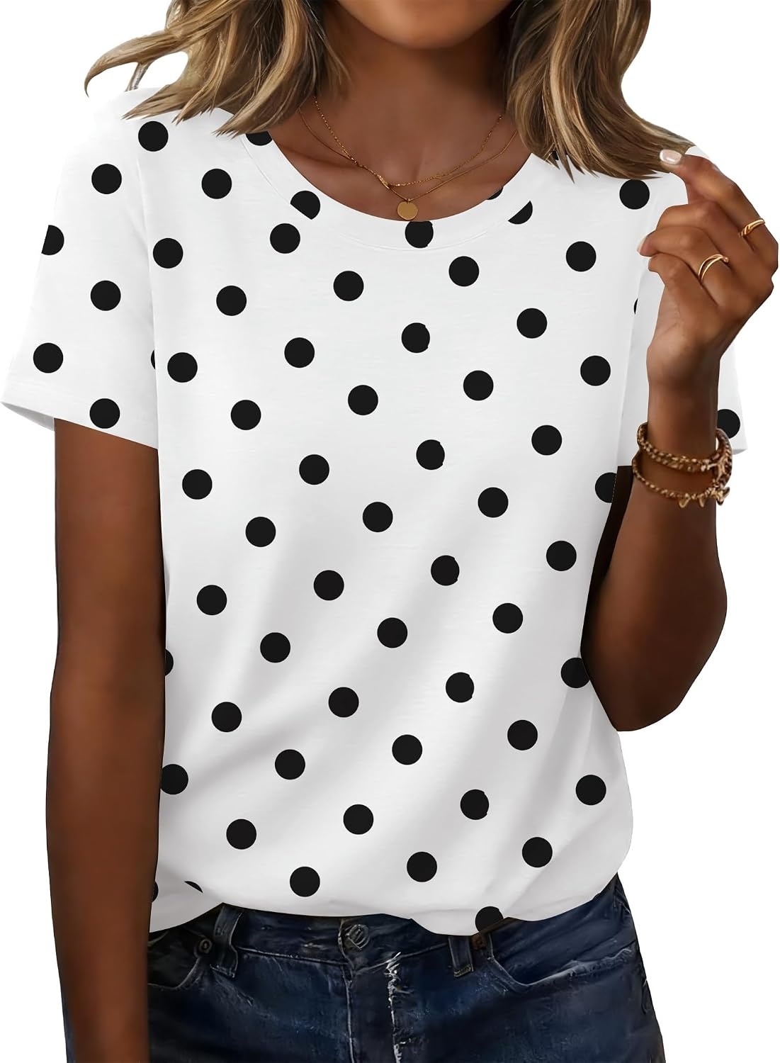 image:imageZeagoo Womens Tshirt Short Sleeve Summer Tops Crewneck Casual Basic Tee Shirts Spring Clothes Trendy OutfitZ Polka Dots White 592