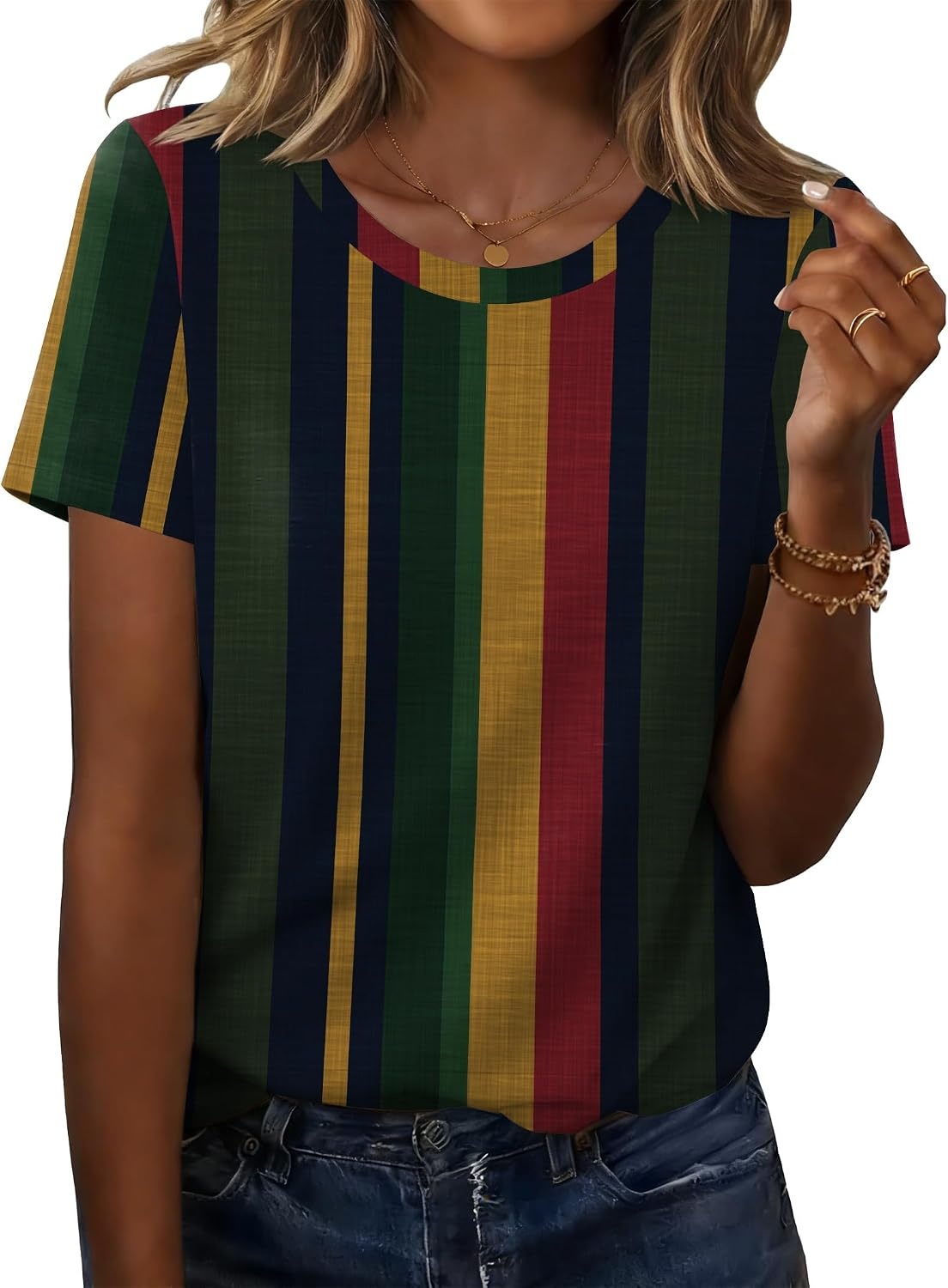 image:imageZeagoo Womens Tshirt Short Sleeve Summer Tops Crewneck Casual Basic Tee Shirts Spring Clothes Trendy OutfitZ Striped Multicolor 275
