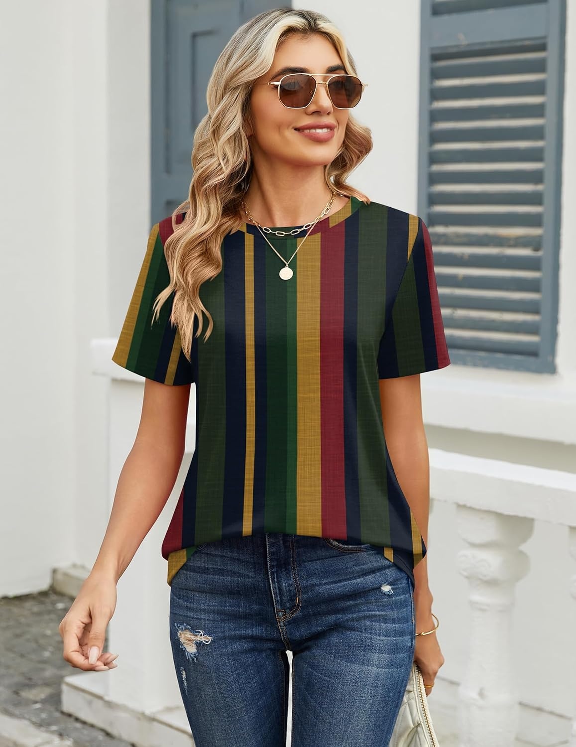 image:imageZeagoo Womens Tshirt Short Sleeve Summer Tops Crewneck Casual Basic Tee Shirts Spring Clothes Trendy OutfitZ Striped Multicolor 275
