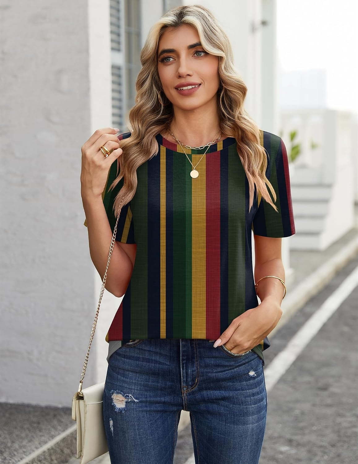 image:imageZeagoo Womens Tshirt Short Sleeve Summer Tops Crewneck Casual Basic Tee Shirts Spring Clothes Trendy OutfitZ Striped Multicolor 275