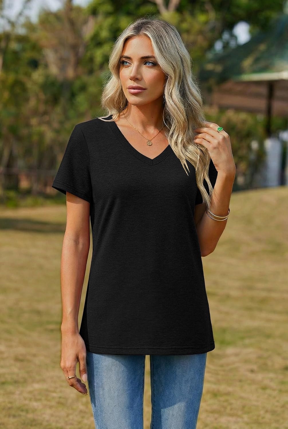 image:imageZeagoo Womens VNeck Tops Summer Casual Short Sleeve Tshirts S3XLAblack