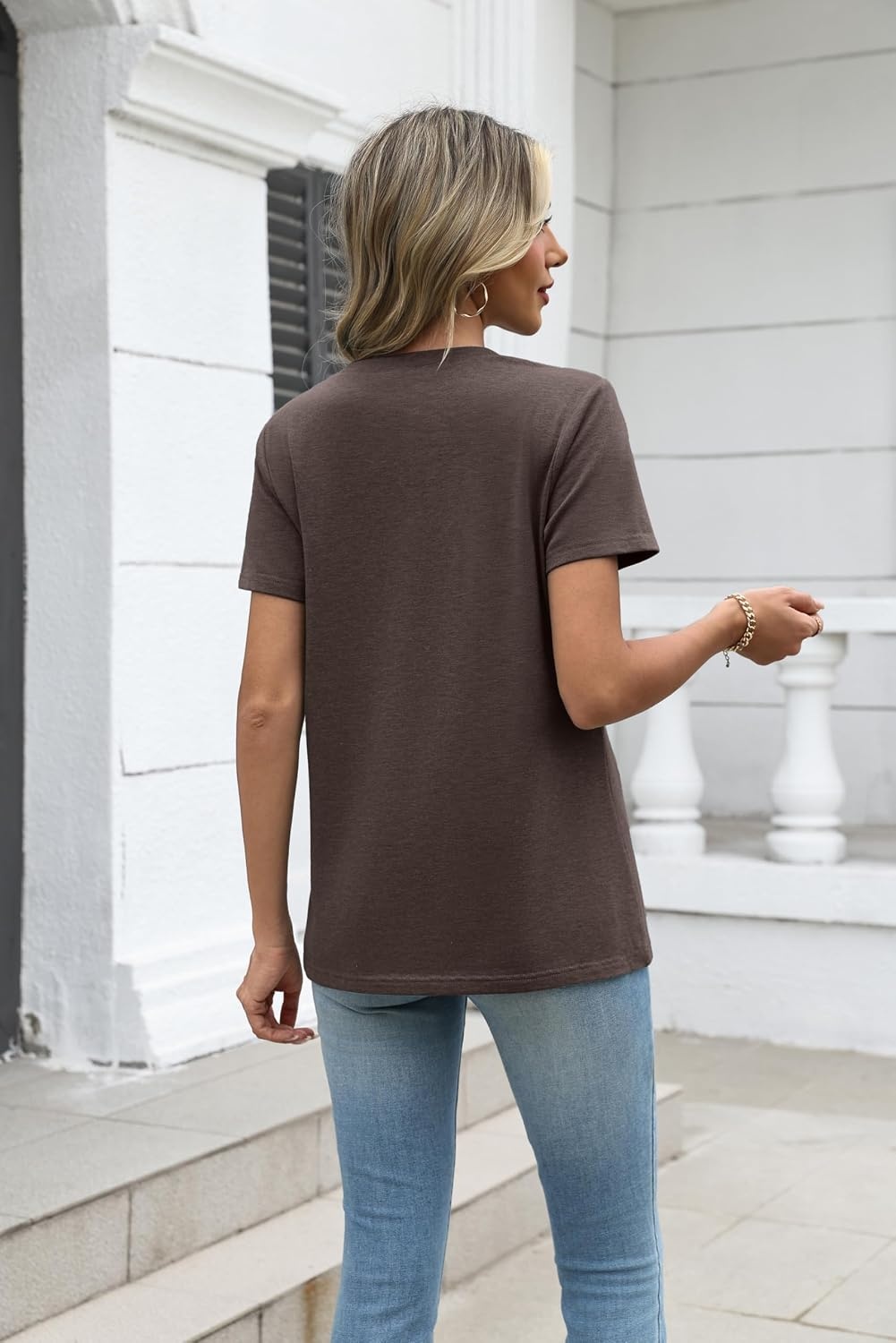 image:imageZeagoo Womens VNeck Tops Summer Casual Short Sleeve Tshirts S3XLZbrown