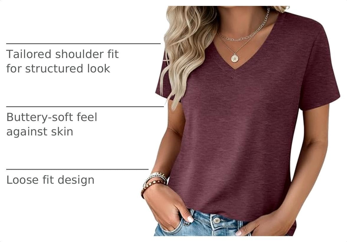 image:imageZeagoo Womens VNeck Tops Summer Casual Short Sleeve Tshirts S3XLZdark Red