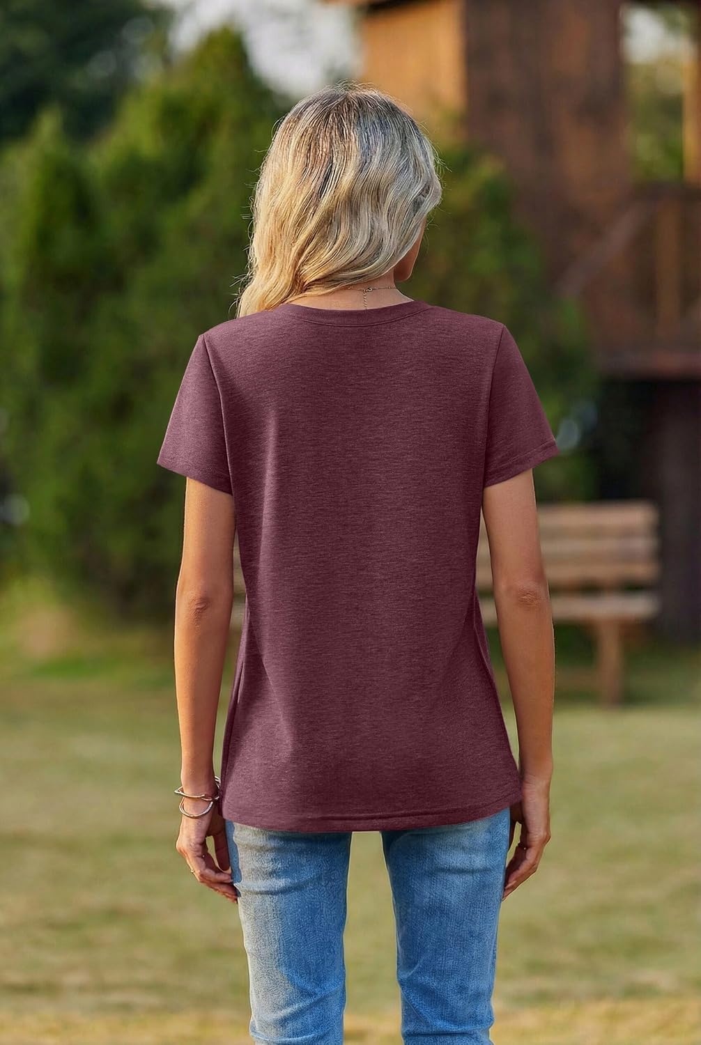 image:imageZeagoo Womens VNeck Tops Summer Casual Short Sleeve Tshirts S3XLZdark Red