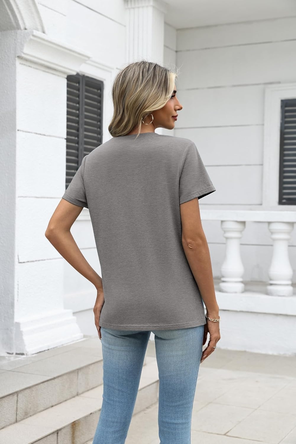 image:imageZeagoo Womens VNeck Tops Summer Casual Short Sleeve Tshirts S3XLZgray