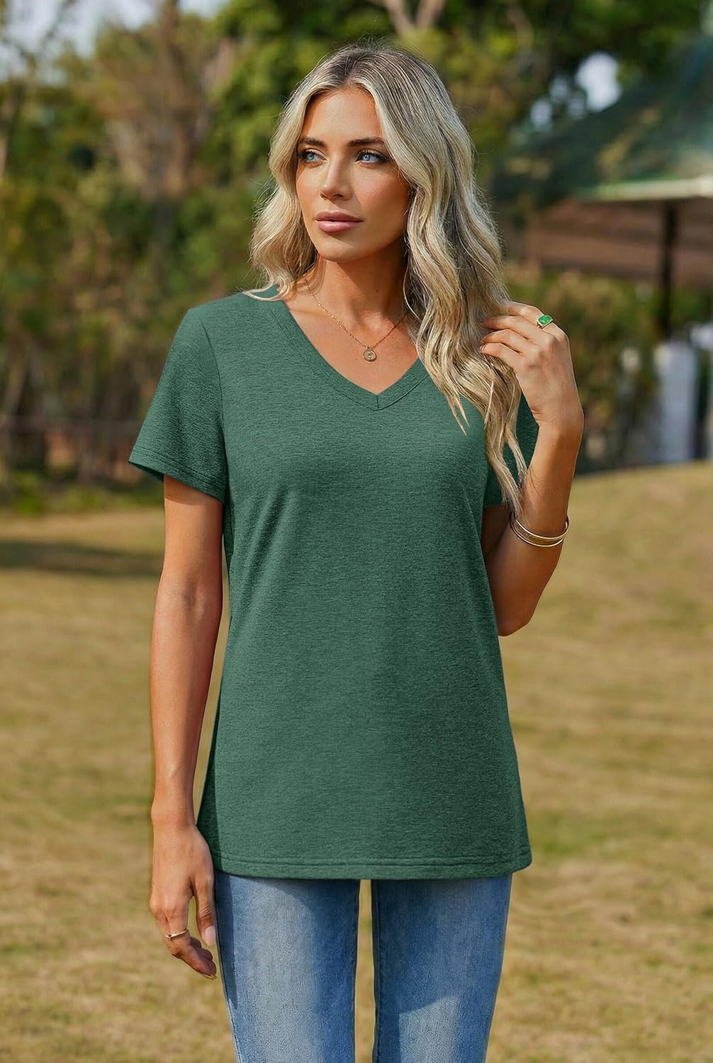 image:imageZeagoo Womens VNeck Tops Summer Casual Short Sleeve Tshirts S3XLZgreen