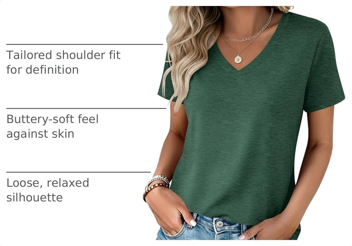 image:imageZeagoo Womens VNeck Tops Summer Casual Short Sleeve Tshirts S3XLZgreen
