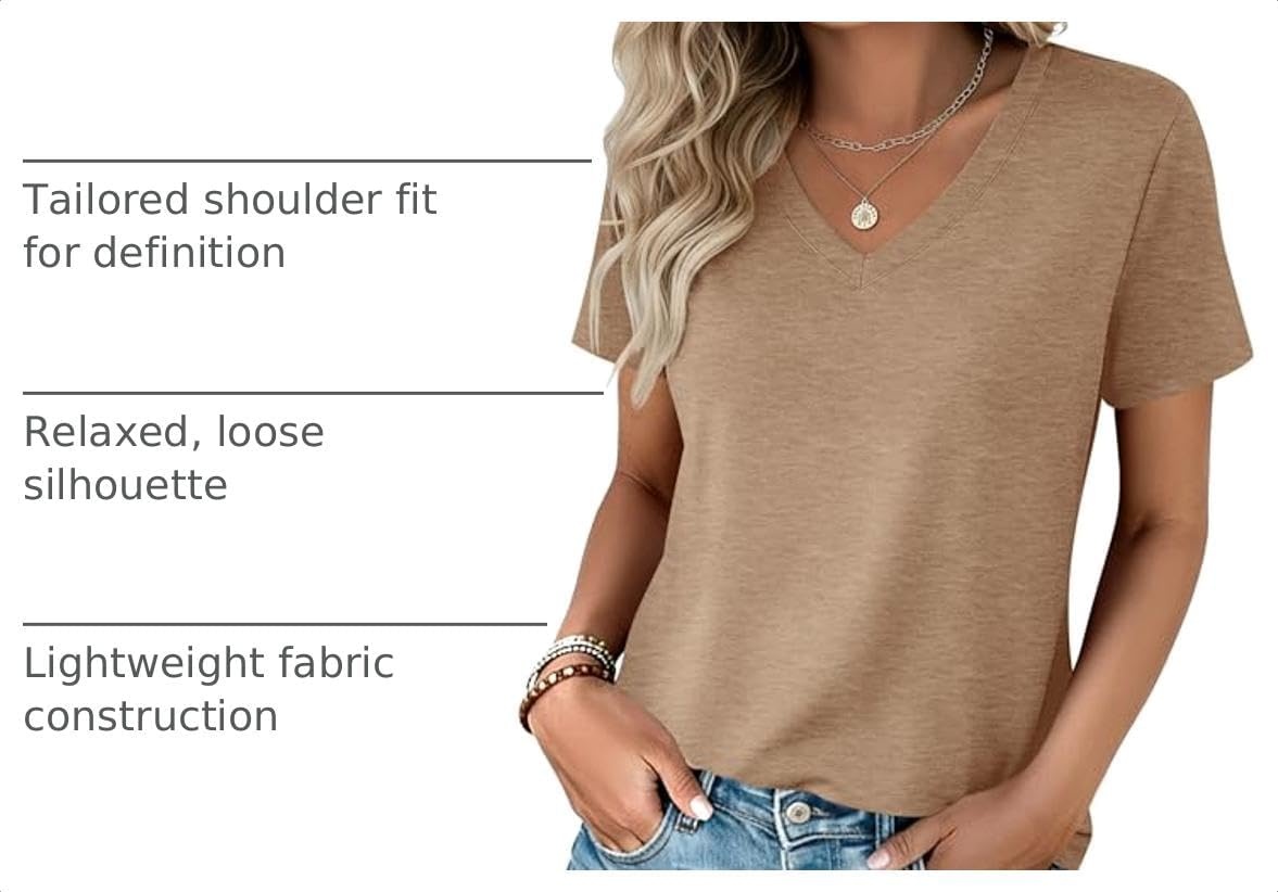 image:imageZeagoo Womens VNeck Tops Summer Casual Short Sleeve Tshirts S3XLZkhaki