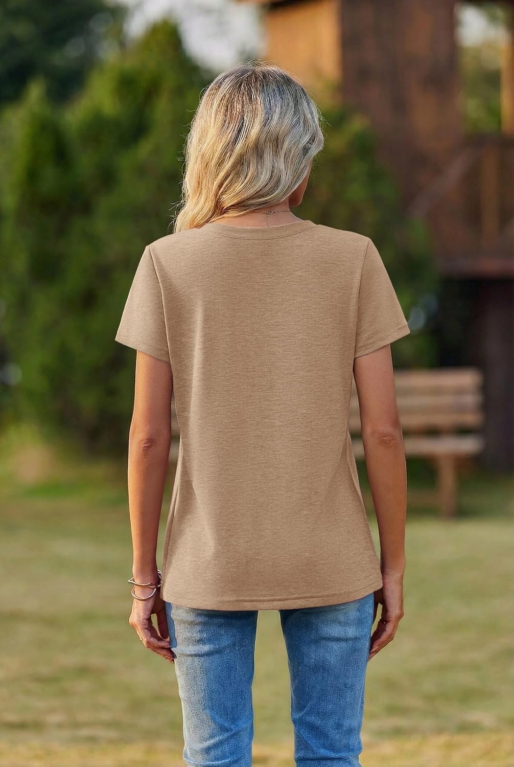 image:imageZeagoo Womens VNeck Tops Summer Casual Short Sleeve Tshirts S3XLZkhaki