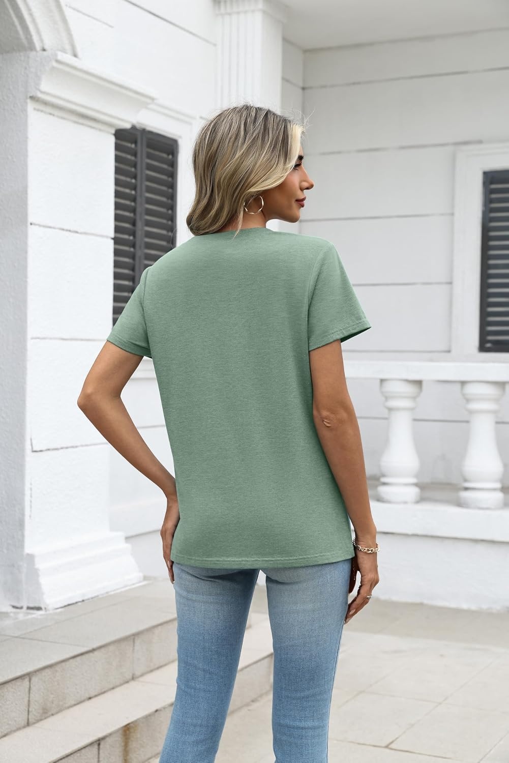 image:imageZeagoo Womens VNeck Tops Summer Casual Short Sleeve Tshirts S3XLZlight Green