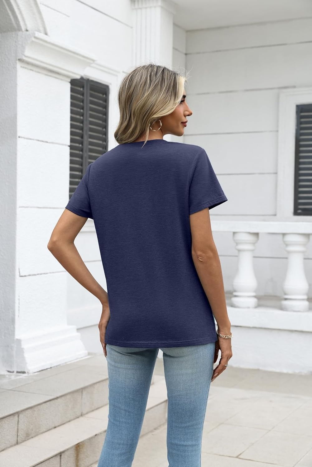 image:imageZeagoo Womens VNeck Tops Summer Casual Short Sleeve Tshirts S3XLZnavy Blue