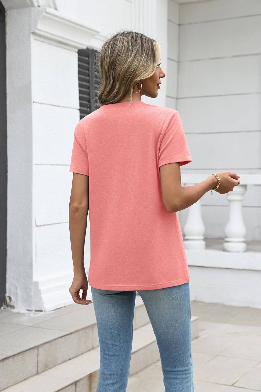 image:imageZeagoo Womens VNeck Tops Summer Casual Short Sleeve Tshirts S3XLZpink