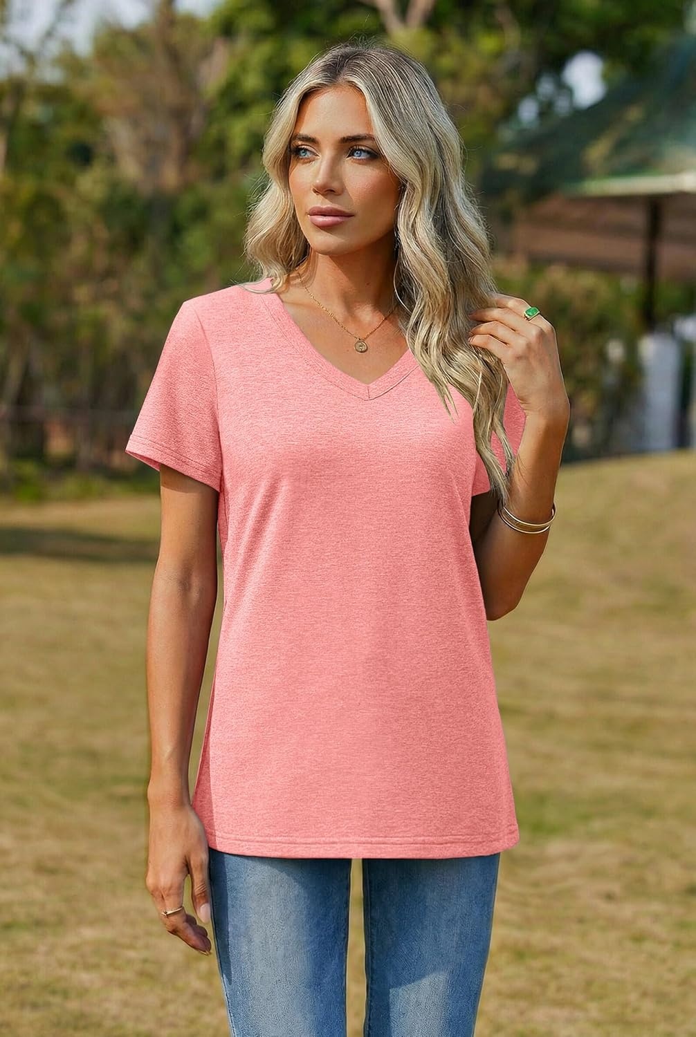 image:imageZeagoo Womens VNeck Tops Summer Casual Short Sleeve Tshirts S3XLZpink