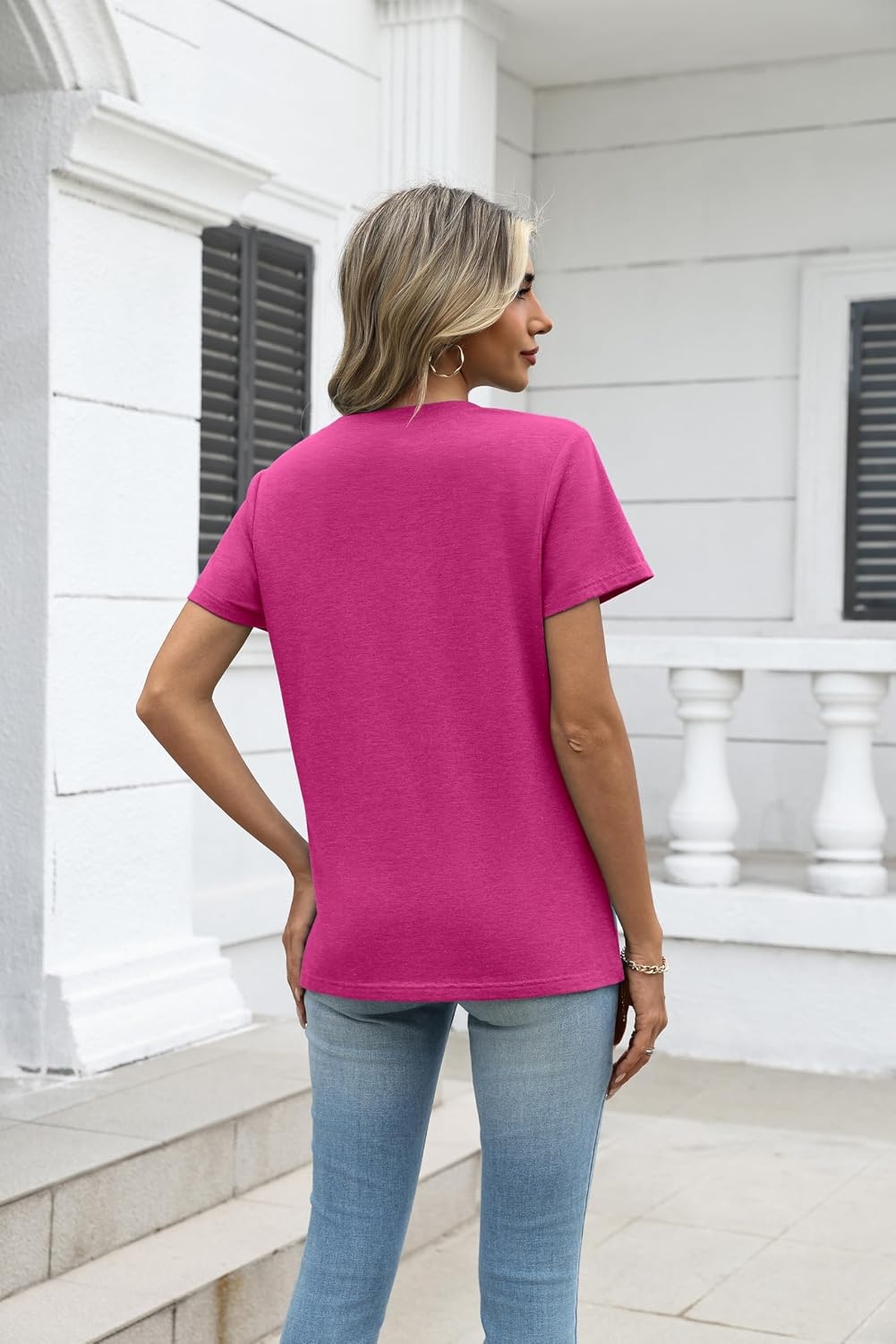 image:imageZeagoo Womens VNeck Tops Summer Casual Short Sleeve Tshirts S3XLZrose Red