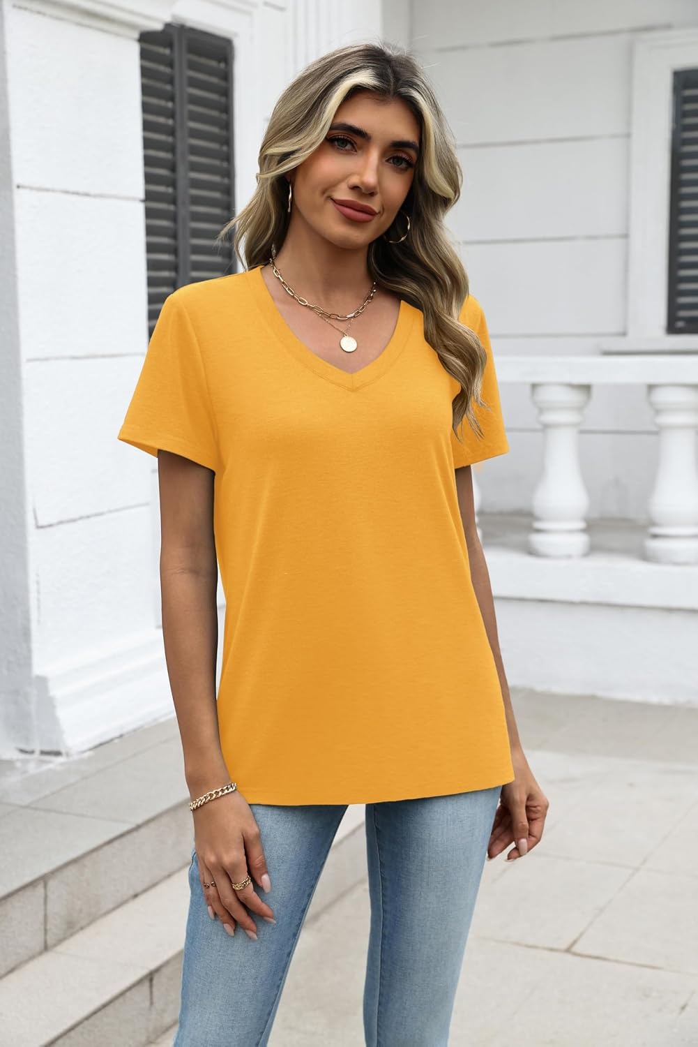 image:imageZeagoo Womens VNeck Tops Summer Casual Short Sleeve Tshirts S3XLZyellow