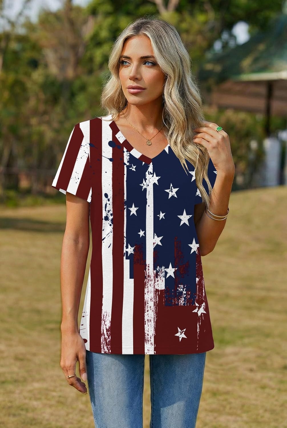 image:imageZeagoo Womens VNeck Tops Summer Casual Short Sleeve Tshirts S3XLZzflag