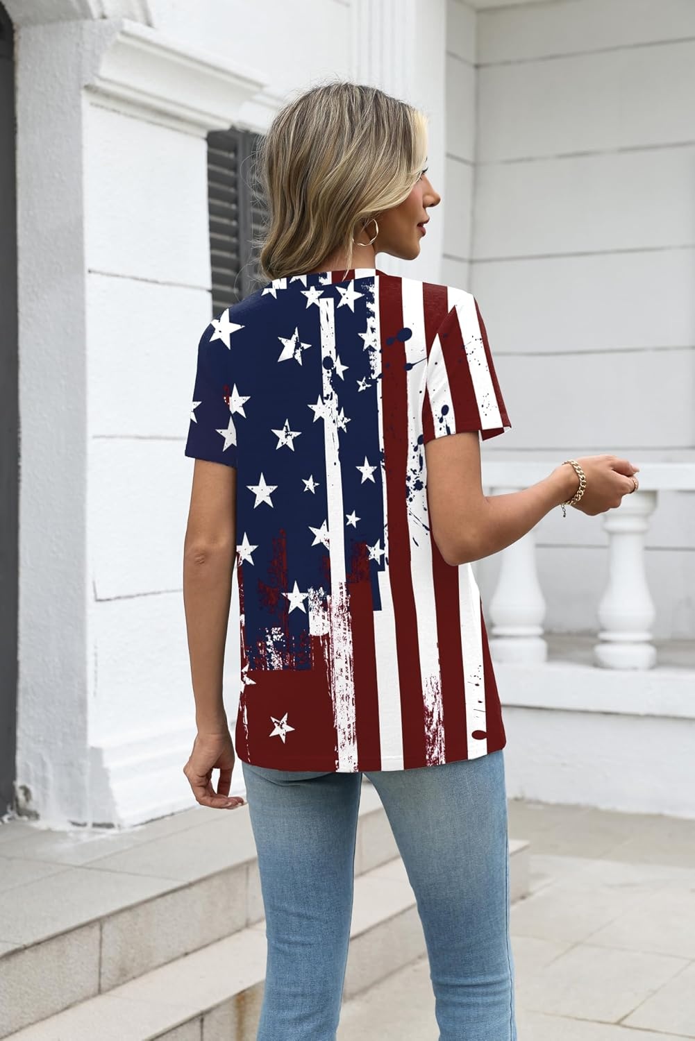 image:imageZeagoo Womens VNeck Tops Summer Casual Short Sleeve Tshirts S3XLZzflag