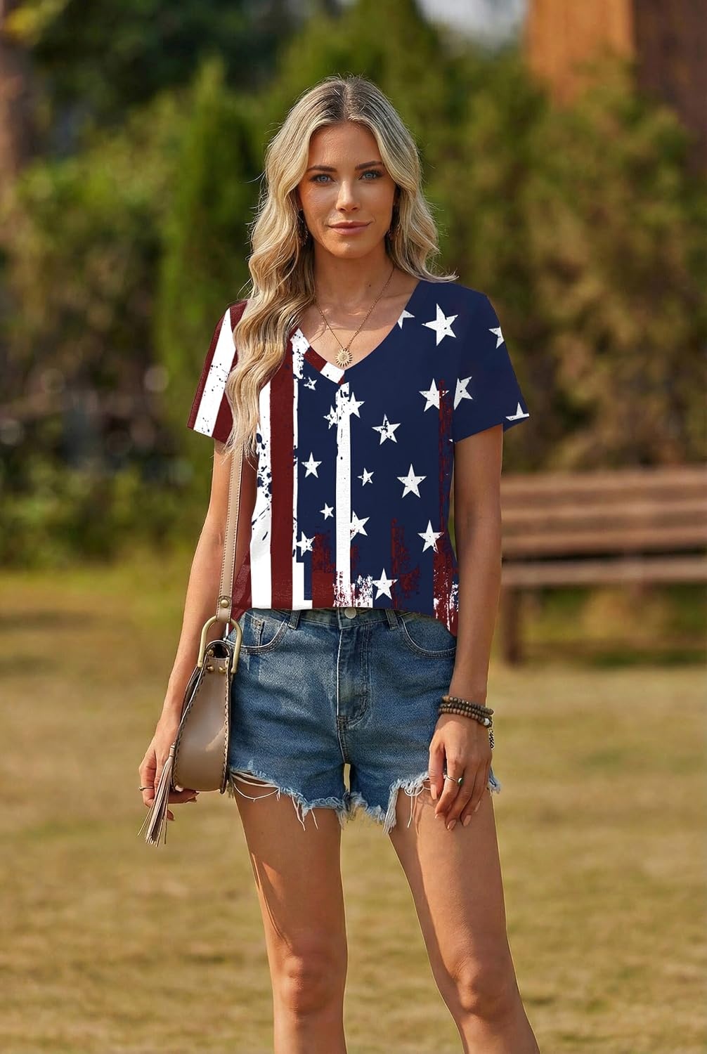image:imageZeagoo Womens VNeck Tops Summer Casual Short Sleeve Tshirts S3XLZzflag