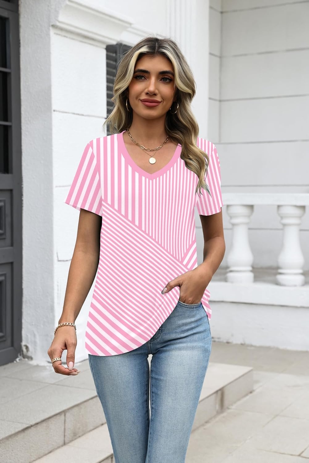 image:imageZeagoo Womens VNeck Tops Summer Casual Short Sleeve Tshirts S3XLZztz300