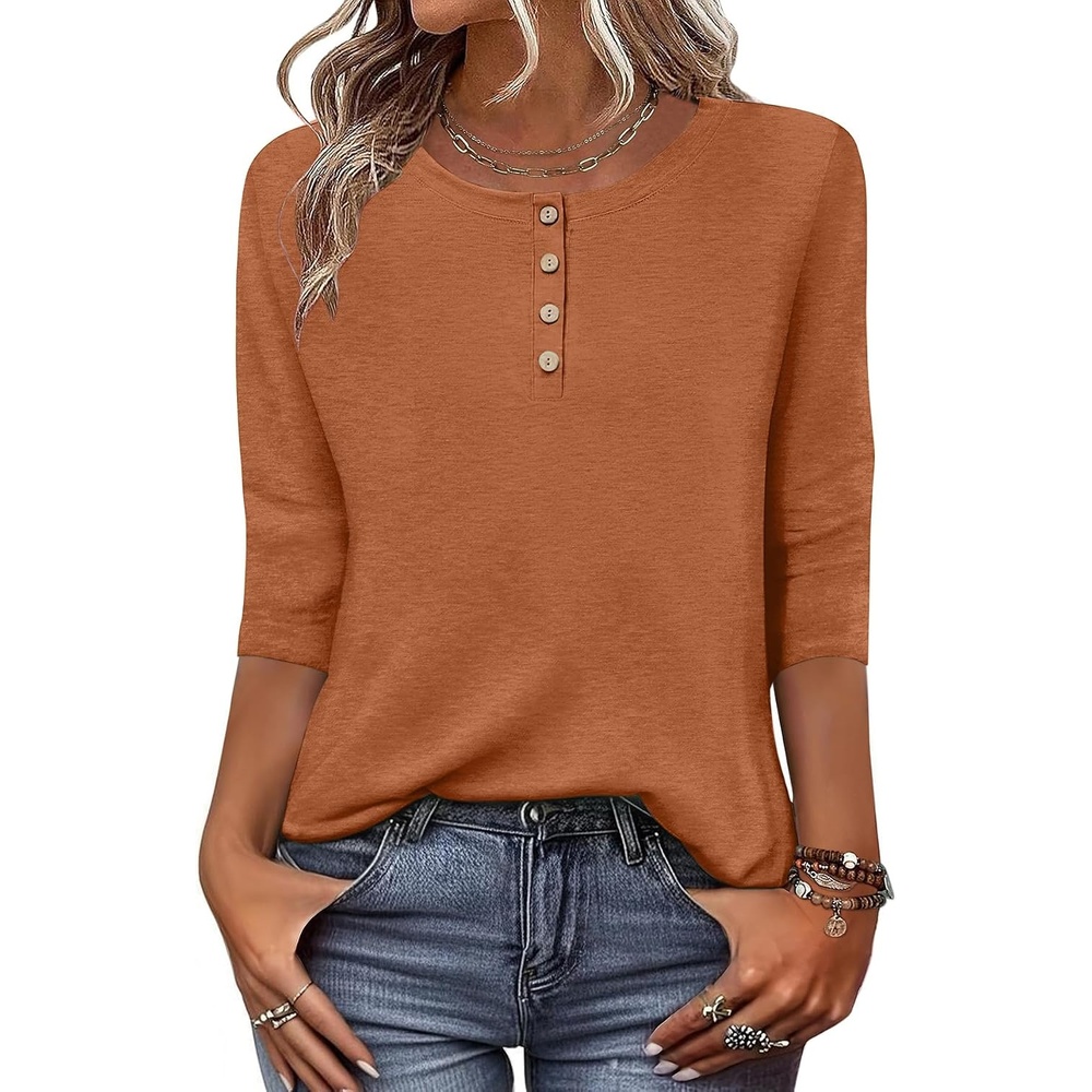 image:imageZeagoo 34 Length Sleeve Women Tops Dressy Casual Blouses Work ClothesLight Brown