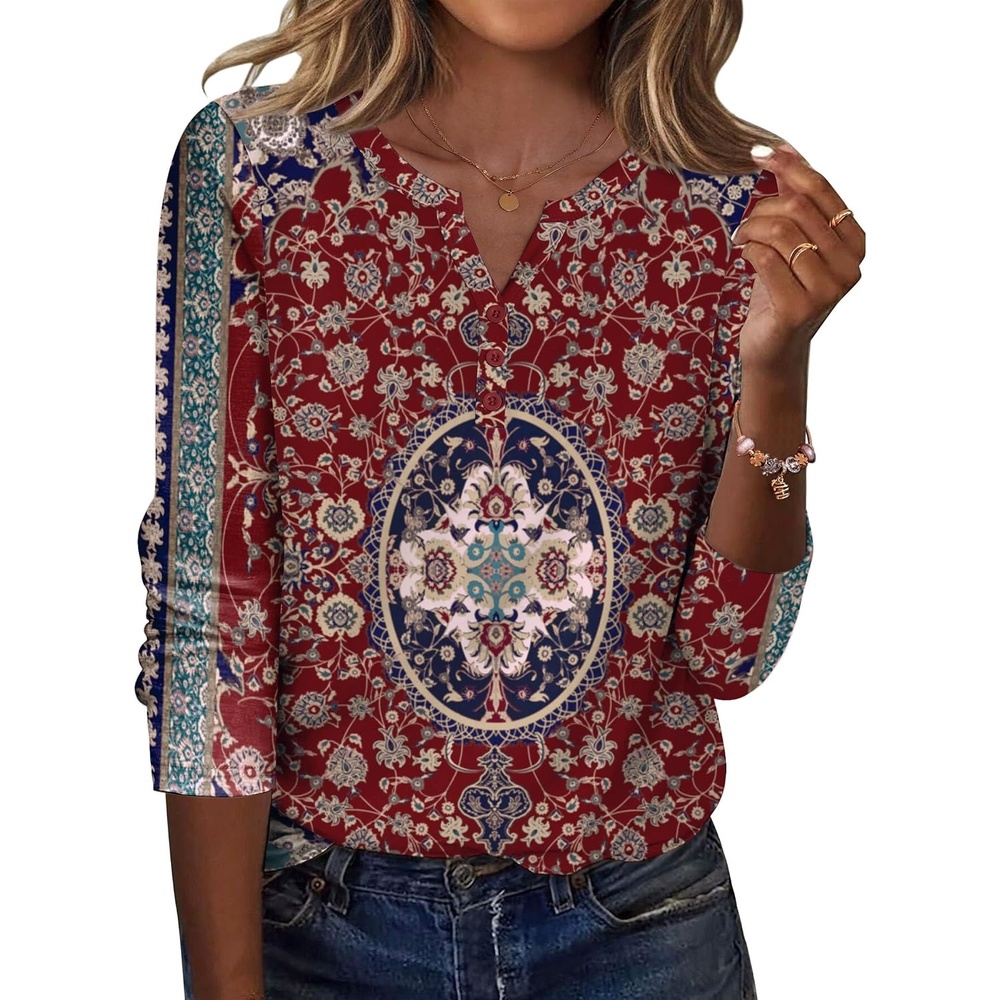 image:imageZeagoo Long Sleeve Shirts for Women Casual V Neck Fall Tops Summer BlousesFloral Red