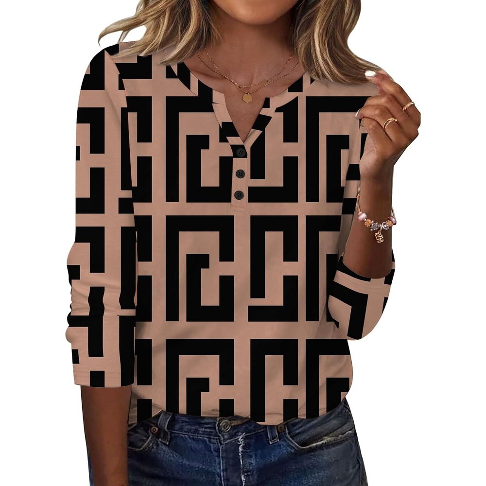 image:imageZeagoo Long Sleeve Shirts for Women Casual V Neck Fall Tops Summer BlousesGeometric 308