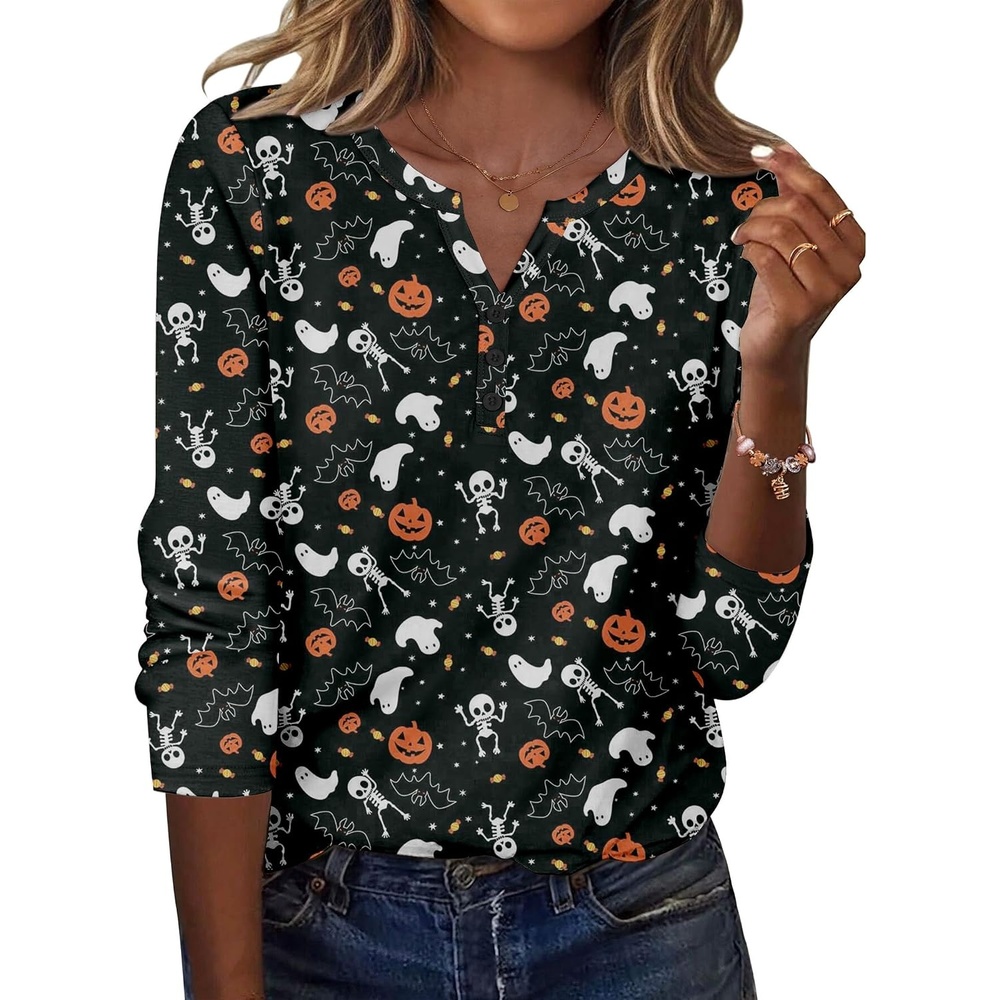 image:imageZeagoo Long Sleeve Shirts for Women Casual V Neck Fall Tops Summer BlousesHalloween 36