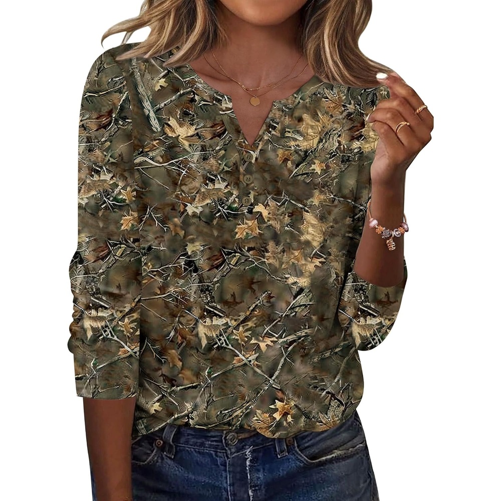 image:imageZeagoo Long Sleeve Shirts for Women Casual V Neck Fall Tops Summer BlousesLeaves Print