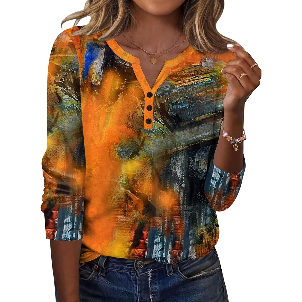image:imageZeagoo Long Sleeve Shirts for Women Casual V Neck Fall Tops Summer BlousesMulticolor 272