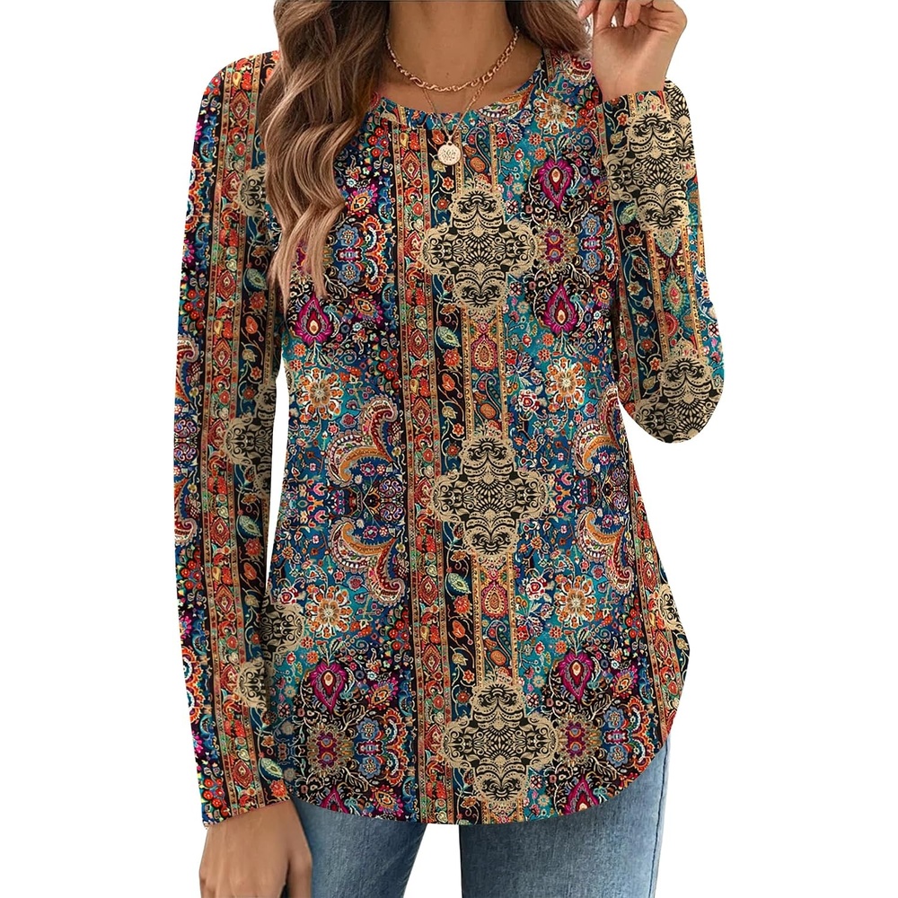 image:imageZeagoo Long Sleeve Shirts for Women Crew Neck Casual Fall Fashion Blouses Basic Tunic Tops Dressy Work ClothesAmulticolormz721