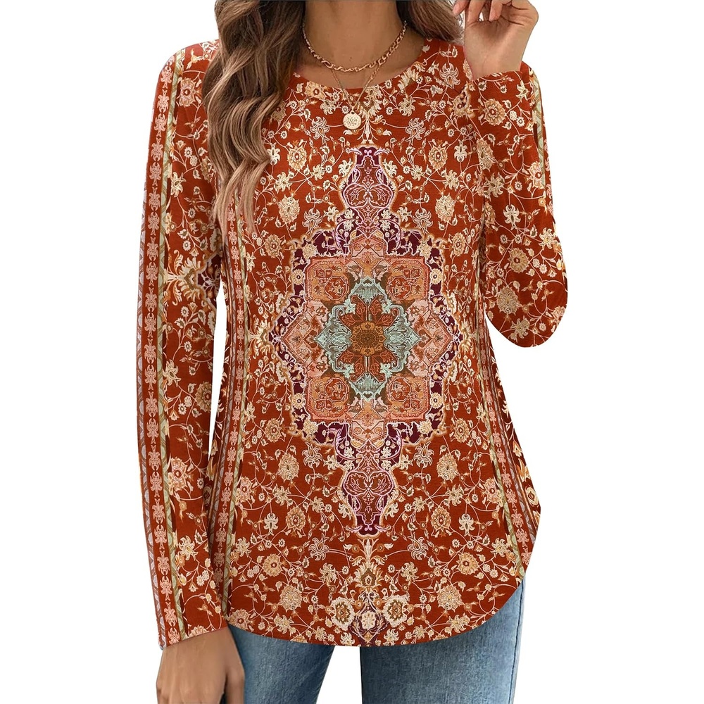 image:imageZeagoo Long Sleeve Shirts for Women Crew Neck Casual Fall Fashion Blouses Basic Tunic Tops Dressy Work ClothesMulticolormz811