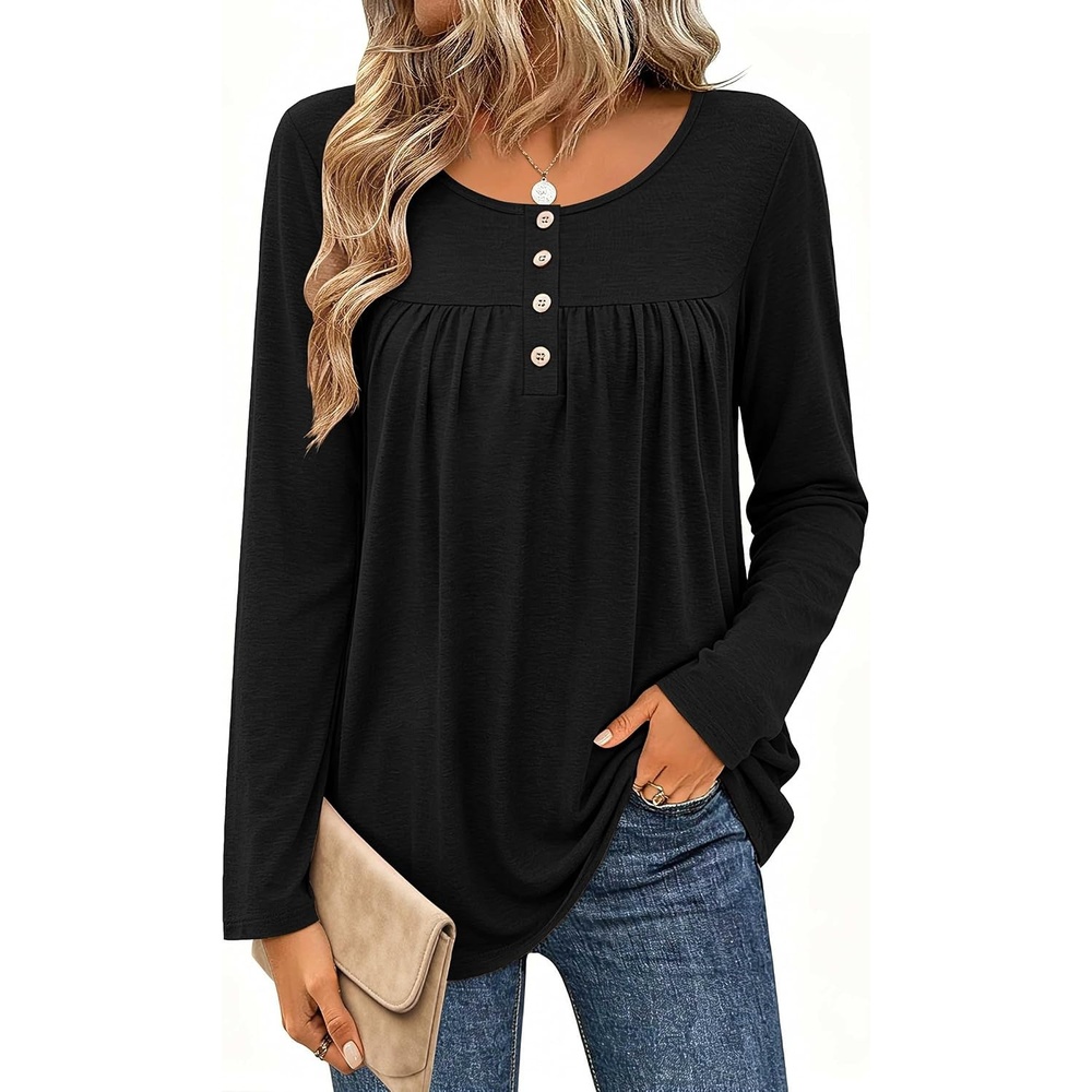 image:imageZeagoo Long Sleeve Shirts for Women Dressy Casual Blouses Loose Tunic TopsBlack