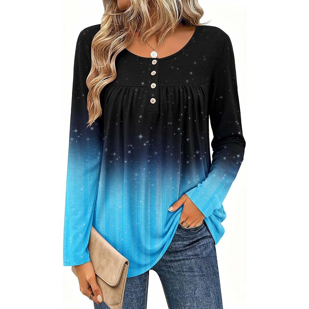 image:imageZeagoo Long Sleeve Shirts for Women Dressy Casual Blouses Loose Tunic TopsBlack Bluejb207