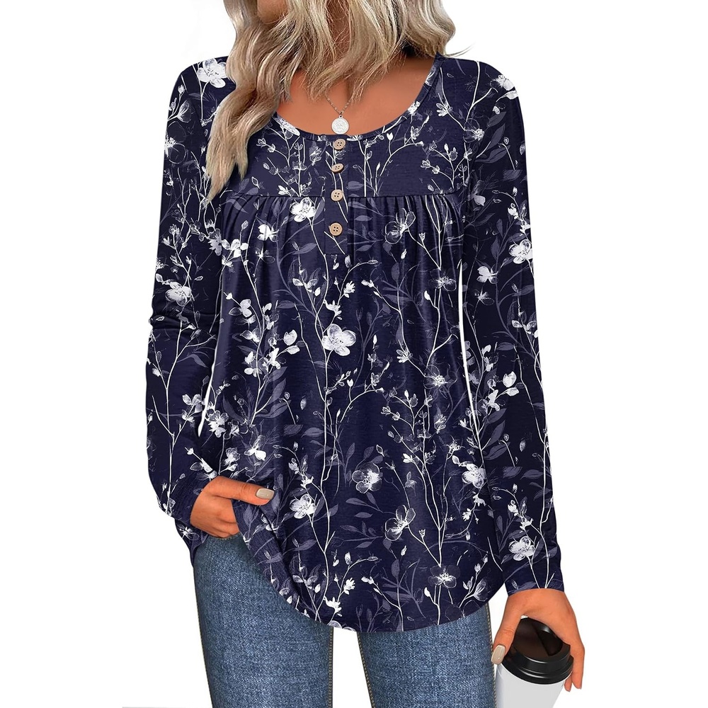 image:imageZeagoo Long Sleeve Shirts for Women Dressy Casual Blouses Loose Tunic TopsBluesf180