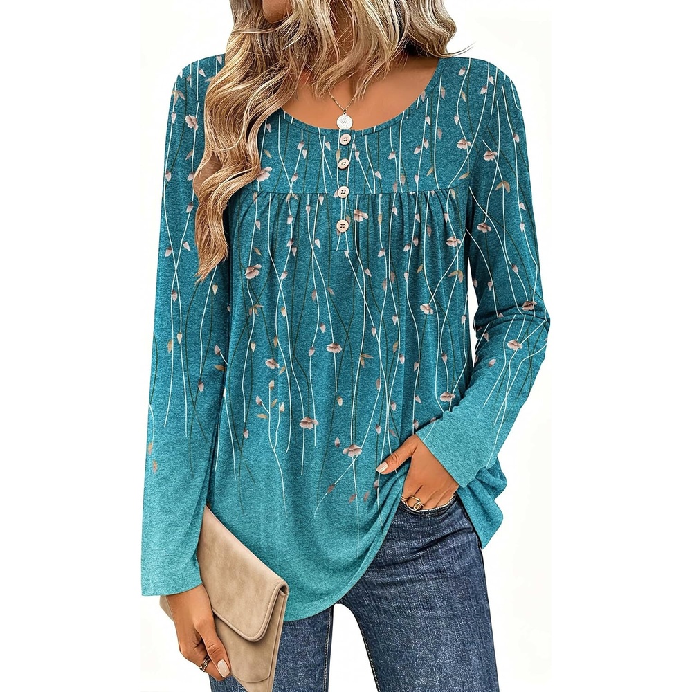 image:imageZeagoo Long Sleeve Shirts for Women Dressy Casual Blouses Loose Tunic TopsGreen Leavexh363
