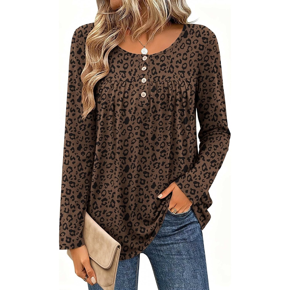 image:imageZeagoo Long Sleeve Shirts for Women Dressy Casual Blouses Loose Tunic TopsLeopardan427