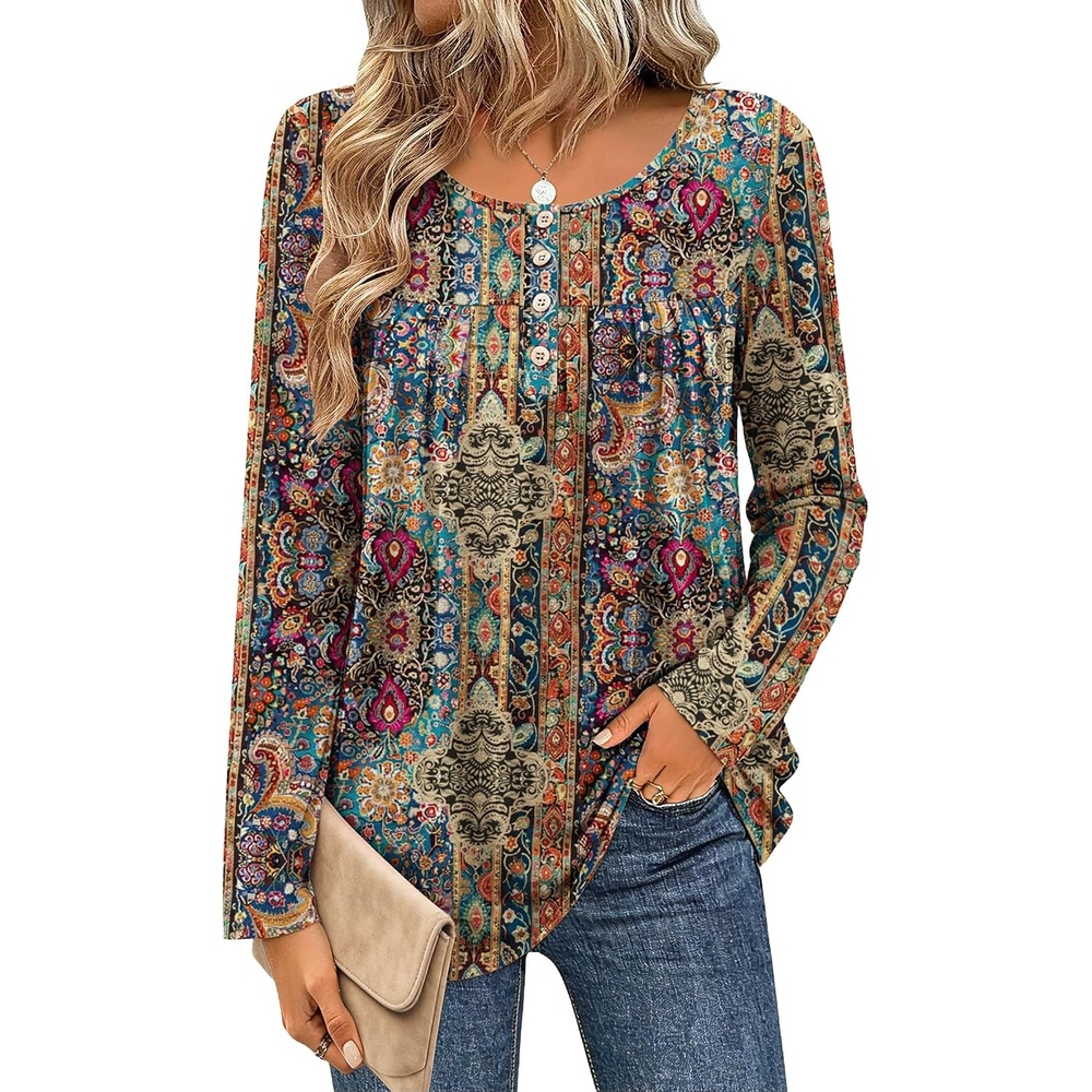 image:imageZeagoo Long Sleeve Shirts for Women Dressy Casual Blouses Loose Tunic TopsMulticolormz721