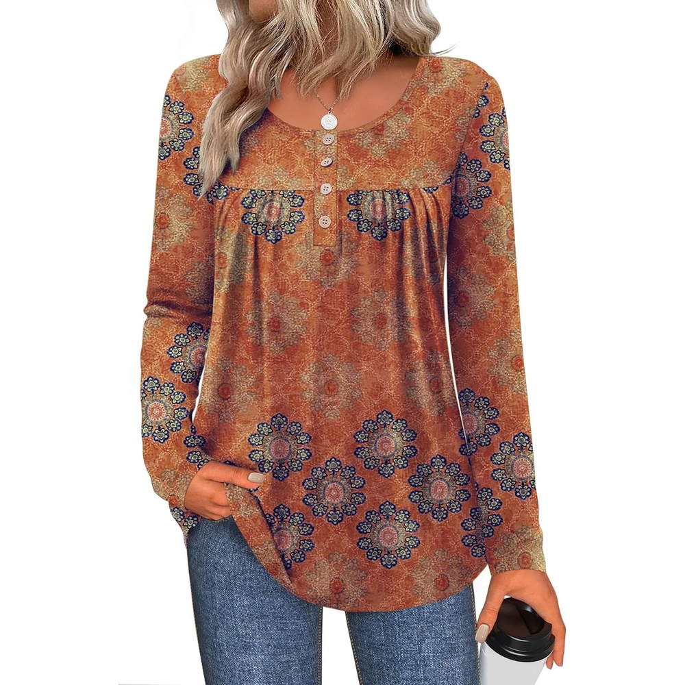 image:imageZeagoo Long Sleeve Shirts for Women Dressy Casual Blouses Loose Tunic TopsOrangemz836
