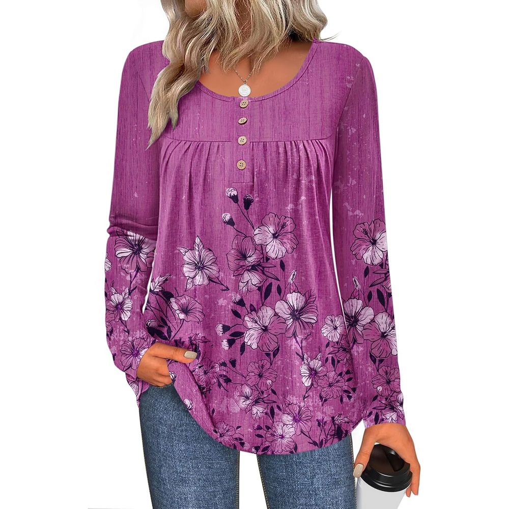 image:imageZeagoo Long Sleeve Shirts for Women Dressy Casual Blouses Loose Tunic TopsPurplesf219