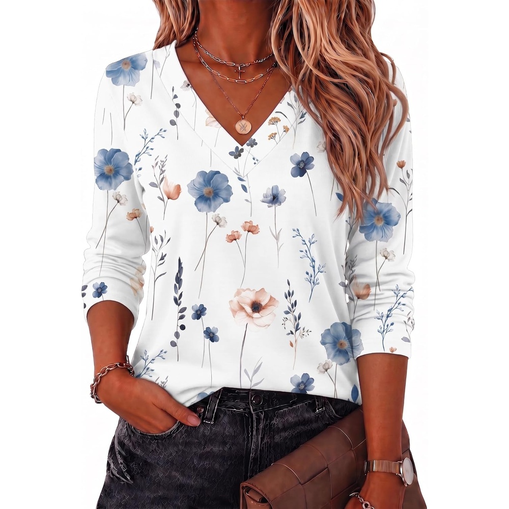 image:imageZeagoo Women Long Sleeve Tops Dressy Casual V Neck Shirt Fall Work BlouseBf112