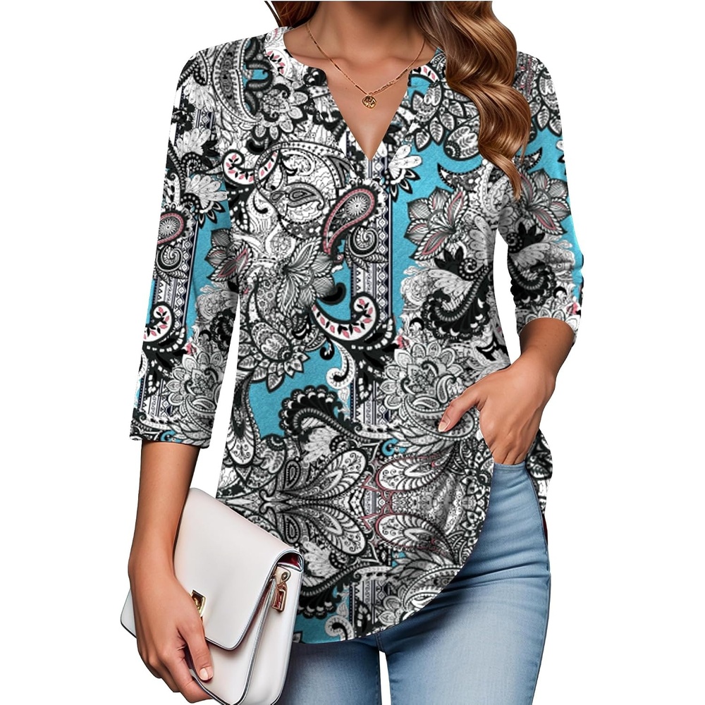 image:imageZeagoo Womens 34 Length Sleeve Tops V Neck Tunic Dressy Casual BlouseBoho Mz906