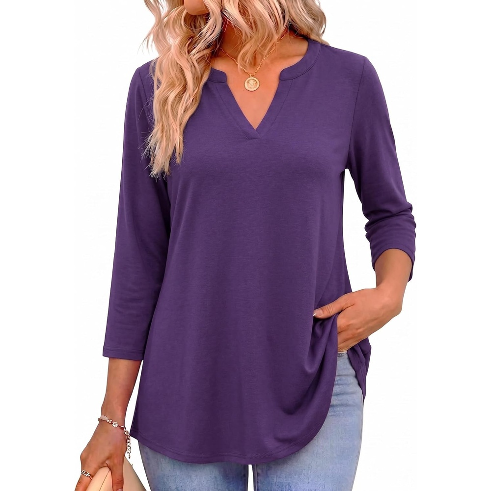 image:imageZeagoo Womens 34 Length Sleeve Tops V Neck Tunic Dressy Casual BlousePurple